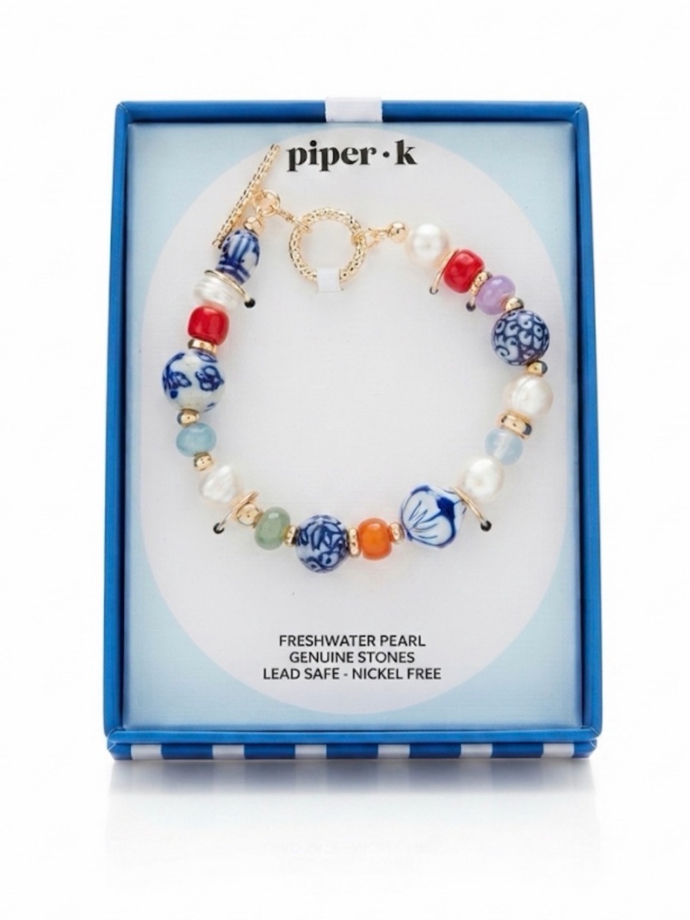 NWT ⚜️💙⚜️ Piper K Freshwater Pearl Genuine Stones Bracelet